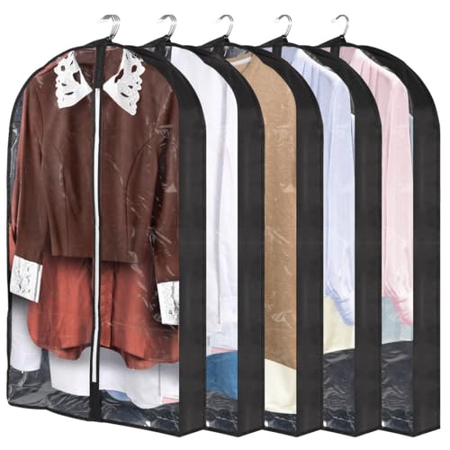 5-Pack Garment Storage Bags, 23.6” X 3.9” X 39.4”, Clear Waterproof Covers for Jackets, Sweaters, and Coats