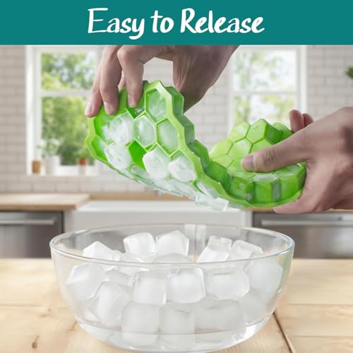 Image of Silicone Ice Cube Tray | Hexagon Shape Ice Mould | Flexible Easy Release Freezer Tray | Stackable Space Saving Design (Without Lid) (Pack of 1)