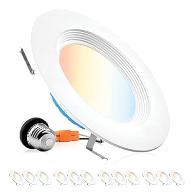 PARMIDA (12 Pack) 5/6 Inch 5CCT LED Recessed Lighting, Dimmable, 12W, 1000LM, 2700K/3000K/4000K/5000K/6000K 5 Color Selectable, Baffle Trim Retrofit Can Light, ETL & Energy Star Certified