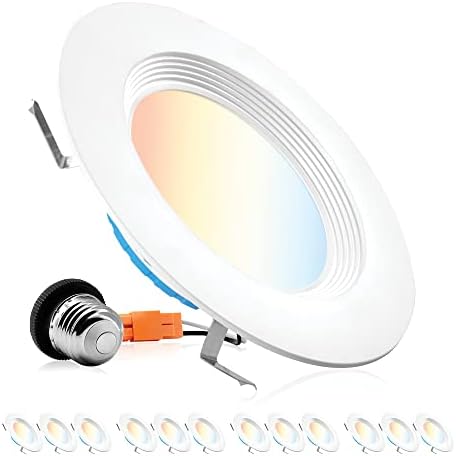 PARMIDA (12 Pack) 5/6 Inch 5CCT LED Recessed Lighting, Dimmable, 12W, 1000LM, 2700K/3000K/4000K/5000K/6000K 5 Color Selectable, Baffle Trim Retrofit Can Light, ETL & Energy Star Certified