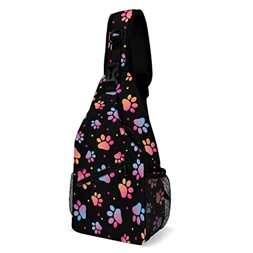 Sac de poitrine sacoche homme pour voyage et école au motif de pattes de chien