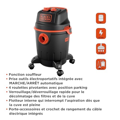 & DECKER Aspirateur eau et poussiere cuve 20 en plastique avec prise pour outil électroportatif - vue 6