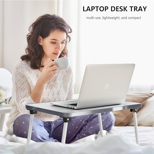 Image of Foldable Lap Desk, Laptop Stand Bed Table Tray for Couch | Portable Breakfast Serving Tray, Lightweight Mini Lap Table, Works Great as Tablet Desk for Working, Reading & Writing, White
