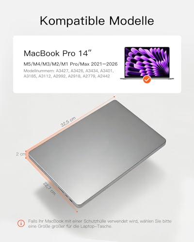 Inateck 360° Schutz Laptoptasche, Kompatibel mit 14 Zoll MacBook M1/M2/M3/M4/M5 Pro/Max 2021-2025, Laptop Hülle mit Zubehör Tasche, Schwarz