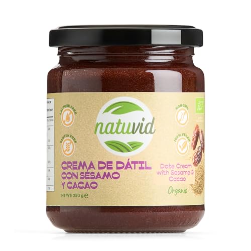 Natuvid Crema de Dátiles con Sésamo y Cacao Bio – 100% Natural – Sin Azúcar Añadido – Sin Gluten, Sin Lactosa – Vegana – 250g