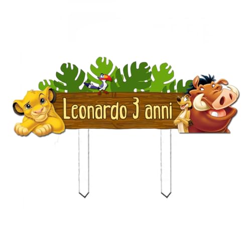 Cake Topper con nome Personalizzato in plexiglass decorazione per torta personaggio a scelta personalizzabile per festa a tema compleanno bambini ragazzi (Simba Re Leone)