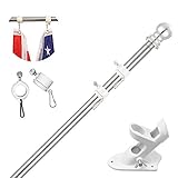 TALITARE Kit de Asta de Bandera de Aluminio Plata 180cm con Soporte Asta de Bandera de Acero Inoxidable, Kit de Barra de Bandera de Montaje en Pared Exterior con Anillos Giratorios/Base Blanca