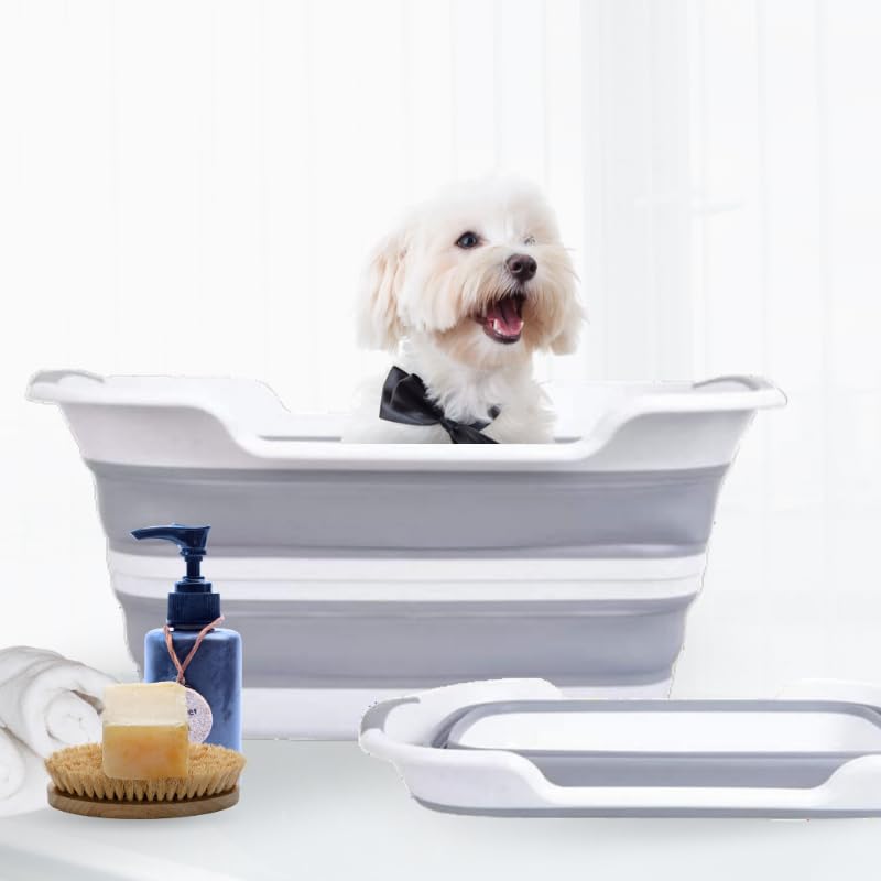 CYGNE-Dog-Bath-Tub-with-Water-Drain-Plug-Collapsible-Bathtub-for-Dog-Washing-and-Grooming-Portable-Foldable-Space-Saving-Design-for-Pet-Puppy-Small-Dogs-Cats-BPA-Free-Gray - Cucciolini Doodles   CYGNE-Dog-Bath-Tub-with-Water-Drain-Plug-Collapsible-Bathtub-for-Dog-Washing-and-Grooming-Portable-Foldable-Space-Saving-Design-for-Pet-Puppy-Small-Dogs-Cats-BPA-Free-Gray