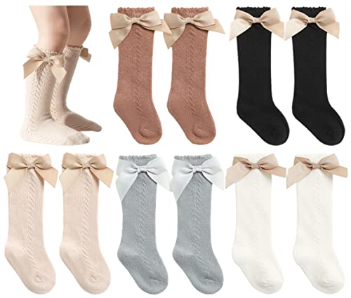 QandSweet Baby Girl Knee-High Socks Toddlers Bow Stockings Newborn Infant Non-Slip Sock