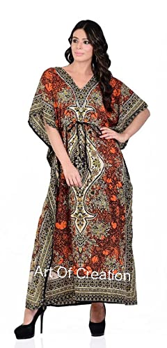 Art Of Creation Women Kaftan Dress Tunic Long Maxi Plus Size Polyester Print Caftan Gown Party Casual Kimono Dress