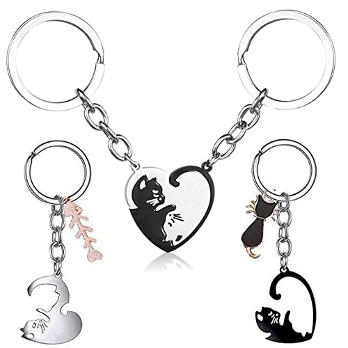 4 Piezas Llavero de Pareja de Gatos, Colgante Gato de Acero Inoxidable, Collar Vintage Parejas Animal Gato, para Los Amantes de Los Amigos Regalo Cover