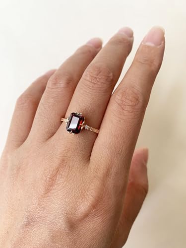 Red Garnet Engagement Ring Emerald Cut 6x8mm January Birthstone Rings Gold Plated Moss Agate Promise Anniversary Jewelry2