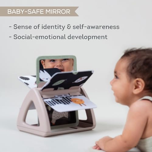 Image of Taf Toys Black & White Rattling Spinning Book High Contrast Newborn Baby Toy 0-6 6-12 Months with Mirror for Visual Stimulation, Tummy Time & Early Cognitive Development, Montessori Learning Activity