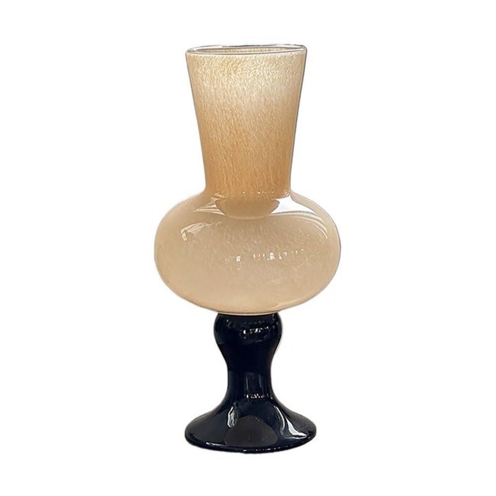 B3f7m4r9j2 Beige Vase Vintage High Footed Glass Vase Narrow Mouth Wide Belly Floral Arranger For Dining Table Desk Entryway(Beige)