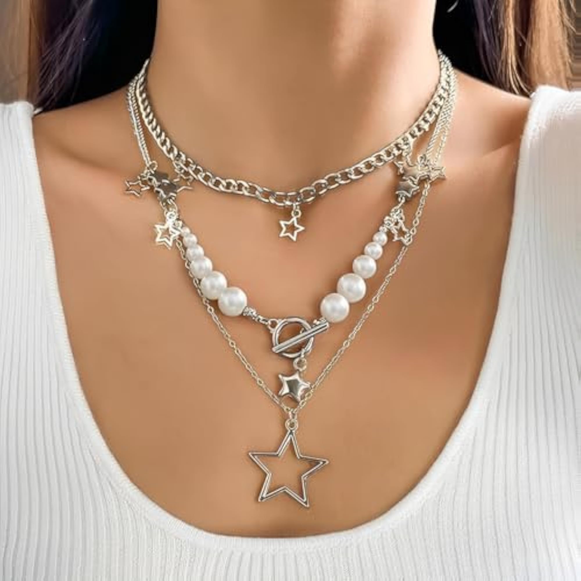 3pc Layered Y2K Necklace Set for Women, Aesthetic Pendant & Choker