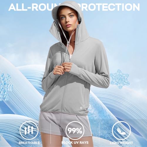 Image of Venzina Women's Sunscreen Jacket UPF 50 Hoodie UV Protection Light Gray M