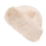 Sdfvsdg Womens Faux Fur Hat Winter Thickened Bucket Hat Warm Faux Fur Hats Plush Mongolian Hats Russian Beret for Women Beige