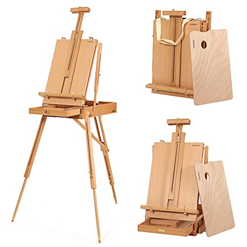 VISWIN French Easel for Painting with Palette, Shoulder Strap & Storage, Adjustable Beech Wood Travel Art Easel Stand, Portable Sketchebox Plein-Air Easel for Adults, Artists, Table Top & Floor Use by VISWIN - Used condition - US$82.77