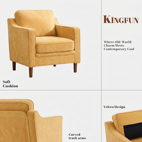 Image of Kingfun Accent Chair Set of 2, Living Room Chairs, Mid Century Reading Armchair, Chenille with Solid Wood Foot, Upholstered Modern Decor for Bedroom, Apartment