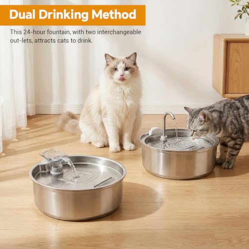 Image of Qpets Stainless Steel Pet Water Fountain for Cats & Dogs, Fresh Flowing Water Dispenser with MultiStage Filtration, Quiet Circulation Design for Indoor Pet Hydration, EasyClean Durable Build