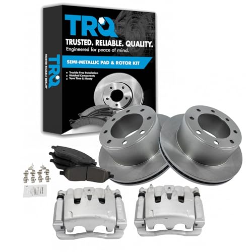 Image of TRQ Rear Brake Pad, Caliper, & Rotor Kit Semi-Metallic Vented Compatible with 2005-2007 Ford F-250 Super Duty F-350 Super Duty