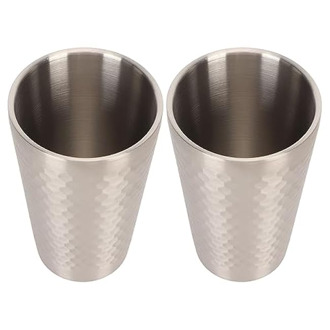 2pcs Stainless Steel Beer Cup, Applicable Scenario Rounded Mouth Air Insulation Hammered Metal Cups for Coffee Tea Cold Drink for Outdoor 450ML