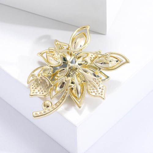 Image of Sparkling Rhinestone Flower Brooch Pin Premium Blue Purple Crystal Flower Brooch Lapel Pins Vintage White Rose Broochs Clothes Hat Bag Dress Clothing Jewelry for Women