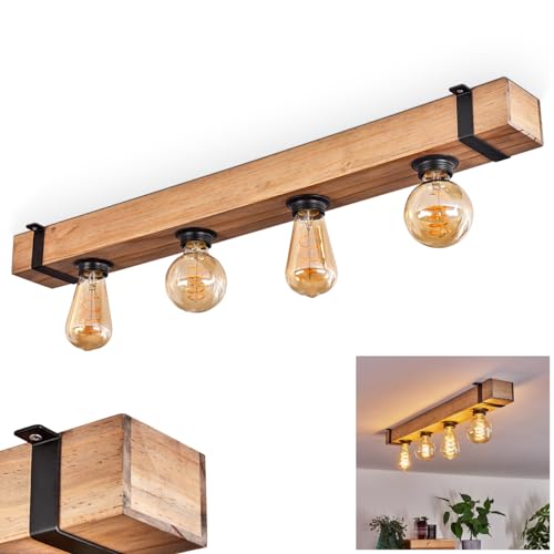 Lámpara de techo Montgomery de metal y madera con 4 luces E27 estilo retro