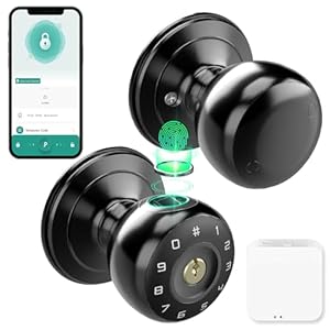 Smart Door Knob with Keypad: Monuple Fingerprint Door Knob with Gateway – Keyless Entry Door Lock – Auto Lock – Smart Lock for Home, Bedroom, Apartment, Offices and Garages (Black)