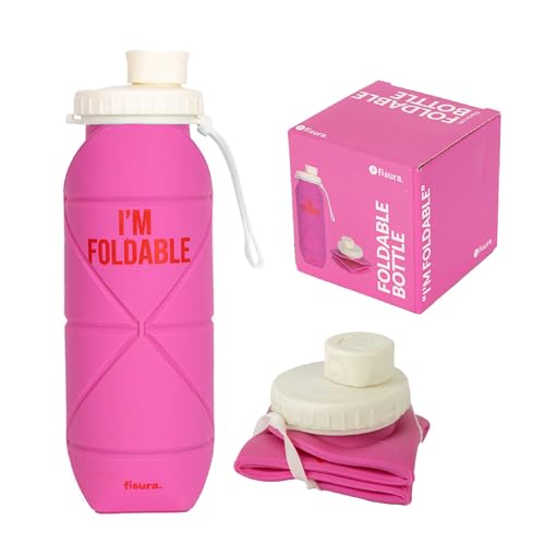 Fisura - Collapsible Water Bottle – 21oz (600mL) BPA-Free Silicone Foldable Water Bottle with Leak-Resistant Lid, Flexible Travel Bottle for Hiking, Camping, Gym & Travel, Pink/Red