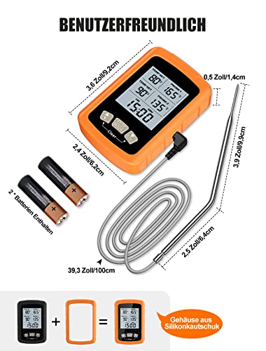 Foto von CIRYCASE Fleischthermometer Digital, Schnell & Präzise Ablesbares Ofenthermometer mit Zwei 16,3cm Edelstahlsonden, Grillthermometer mit Auto ON/OFF, Timer & LCD Bildschirm, für Kochen, BBQ, Küche