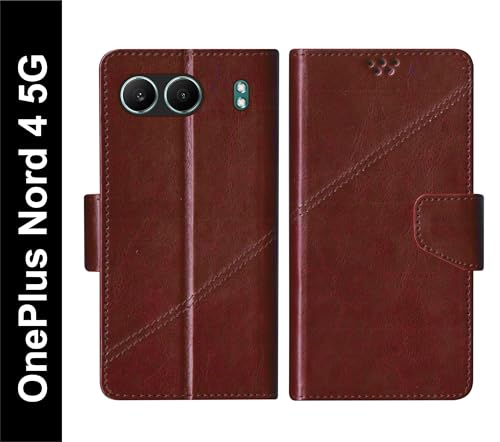 Image of SBMS Flip Cover for OnePlus Nord 4 5G Back Cover Case with Magnatic Closure | Inbuilt Stand | Card & Money Pocket (Coffe Brown)