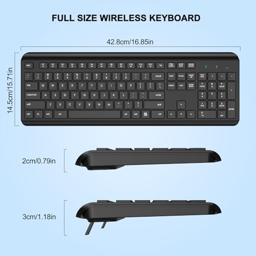 EDJO Wireless Keyboard, 2.4G Full-Sized Cordless USB Silent Computer Keyboard, Ergonomic Tilt Angle, Sleep Mode, Long Battery Life, for Windows, Mac OS Laptop/PC/Desktop/Notebook — view 6