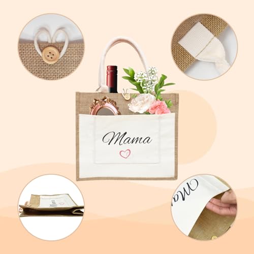 Zequech Jute-Geschenktasche für Frauen, personalisierte quadratische Stricktasche, wiederverwendbare Haken für Handtaschen, Strand Urlaub Supermarkt für Frauen Geburtstagsgeschenke