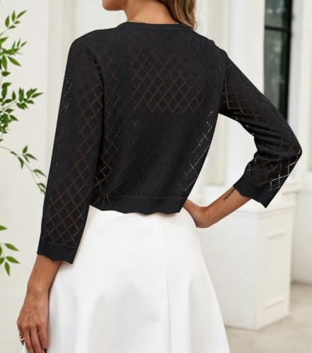 Womens 3/4 Sleeve Bolero Shrug Open Front Knit Cropped Cardigan - image 3