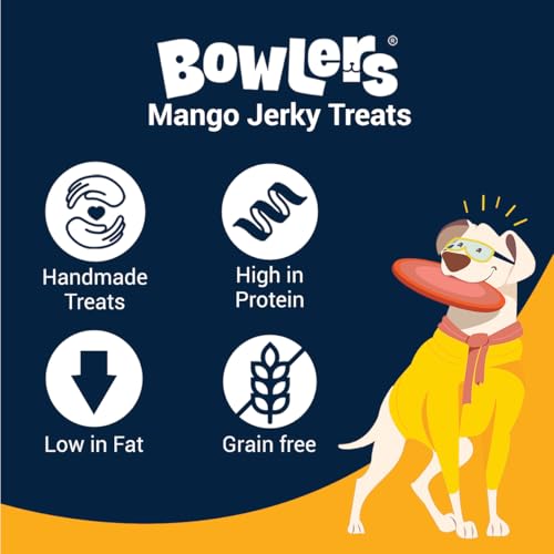 Image of Bowlers Dog Treats Mango Meat Jerky| 70g (Pack of 5) | High on Protien |Low in Fat | Grain Free | Handmade Treats