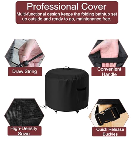 GS Alderaul Portable Ice Bath Tub Cover - Dustproof, Waterproof with Windproof Hem - Outdoor Ice Bath Barrel Cover for Cold Plunge Tub - Thumbnail 5