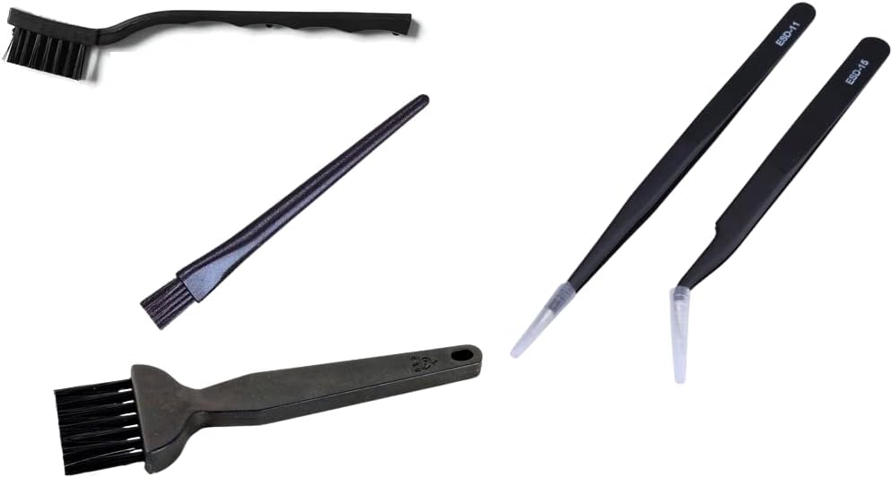 GLOBAL STATCLEAN SYSTEMS5 pcs Combo 3 Pcs ESD safe anti static Brush 2 Pcs ESD safe anti static Tweezer for pcb mobile repairing