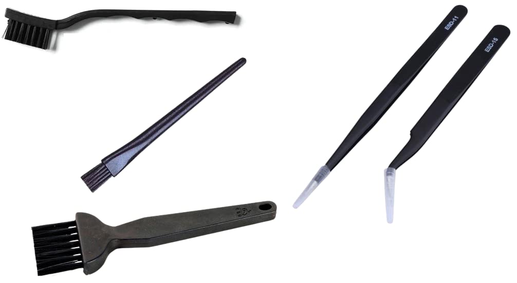 GLOBAL STATCLEAN SYSTEMS5 pcs Combo 3 Pcs ESD safe anti static Brush 2 Pcs ESD safe anti static Tweezer for pcb mobile repairing