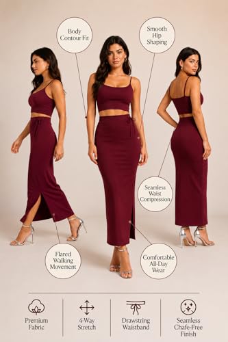 Image of Stretchable Cotton Saree Shapewear Petticoat for Women | Breathable Saree Shaper with Drawstring & Side Slits | Seamless Inskirt Petticoat for Saree Lehenga Gown | S-5XL