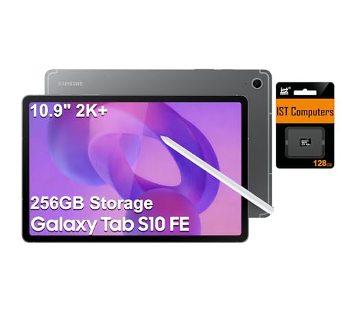 Samsung Galaxy Tab S10 FE Android Tablet (10.9' 2K+ Touchscreen, 8-Core, 8GB RAM, 256GB Storage (128GB+128GB SD Card)), S Pen, Long Battery Life, Dual Cameras, Lightweight, SM-X520, NA Version, Gray