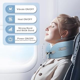 Electric Neck Massager,Portable Travel Pillow with Massage and Heat,Rechargeable Vibrating Neck Pillow Massager,Perfect for Pain Relief at Home, Office,Travel (Blue)