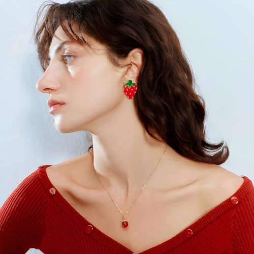 Funky Y2K Strawberry Clip On Earrings - Cute Fruit Themed No Piercing Ear Jewelry for Women by YUJIE - Image 2