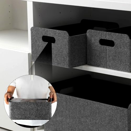 Yuragim Filzkorb Aufbewahrung, 2 Stück Faltbarer Organizer, Filzkörb Klein Spielzeugkorb Kaminholzkorb Filzbox Aufbewahrungsbox mit Tragegriffen für Spielzeug Kleidung Kaminholz Zeitungen (Dunkelgrau)