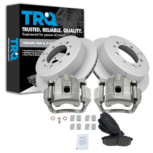 Image of TRQ Rear Ceramic Brake Pad and Rotor Set Includes Calipers Coated