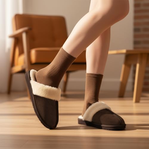 Image of OOW Fuzzy Slippers for Women Cozy Faux Fur House Shoes Memory Foam Slippers | Winter, Warm Slippers, Indoor and Outdoor
