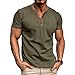 Asamqu Mens Short Sleeve Shirts Casual Summer Cotton Henley Shirts Slim Fit Classic T-Shirts ArmyGreen