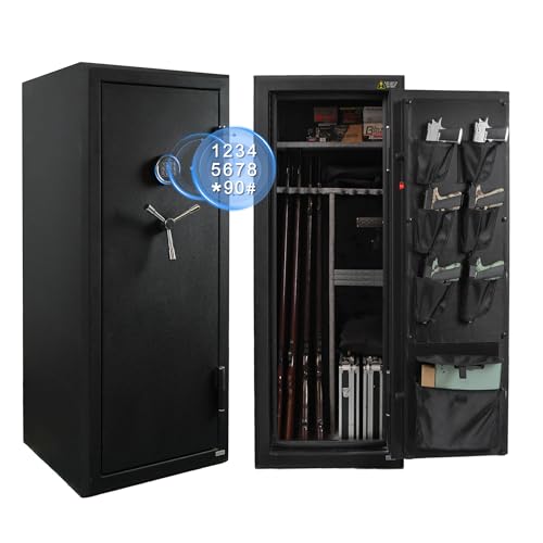 VALINIRT 24 Gun Fireproof Safe for Rifles and Pistols, Gun Cabinet with Keypad/Key Access, No-Assembly-Required Gun Safes with Combination Lock and Built-in Charging Ports