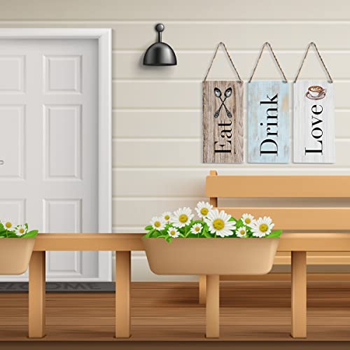 3Pcs Rustic Wood Sign Kitchen Decor Home Farmhouse Wall Decor Wooden Wall Art Décor Decorative Plaque For Home Office Farm Kitchen Dining Room Living Room Coffee Cake Bar Décor Eat Drink Love #TOP4