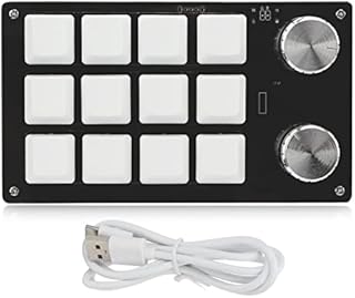 One Handed Macro Mechanical Keyboard, 12 Key RGB Multifunction DIY Programmable Keypad for Office Gaming Lab(Black and white)